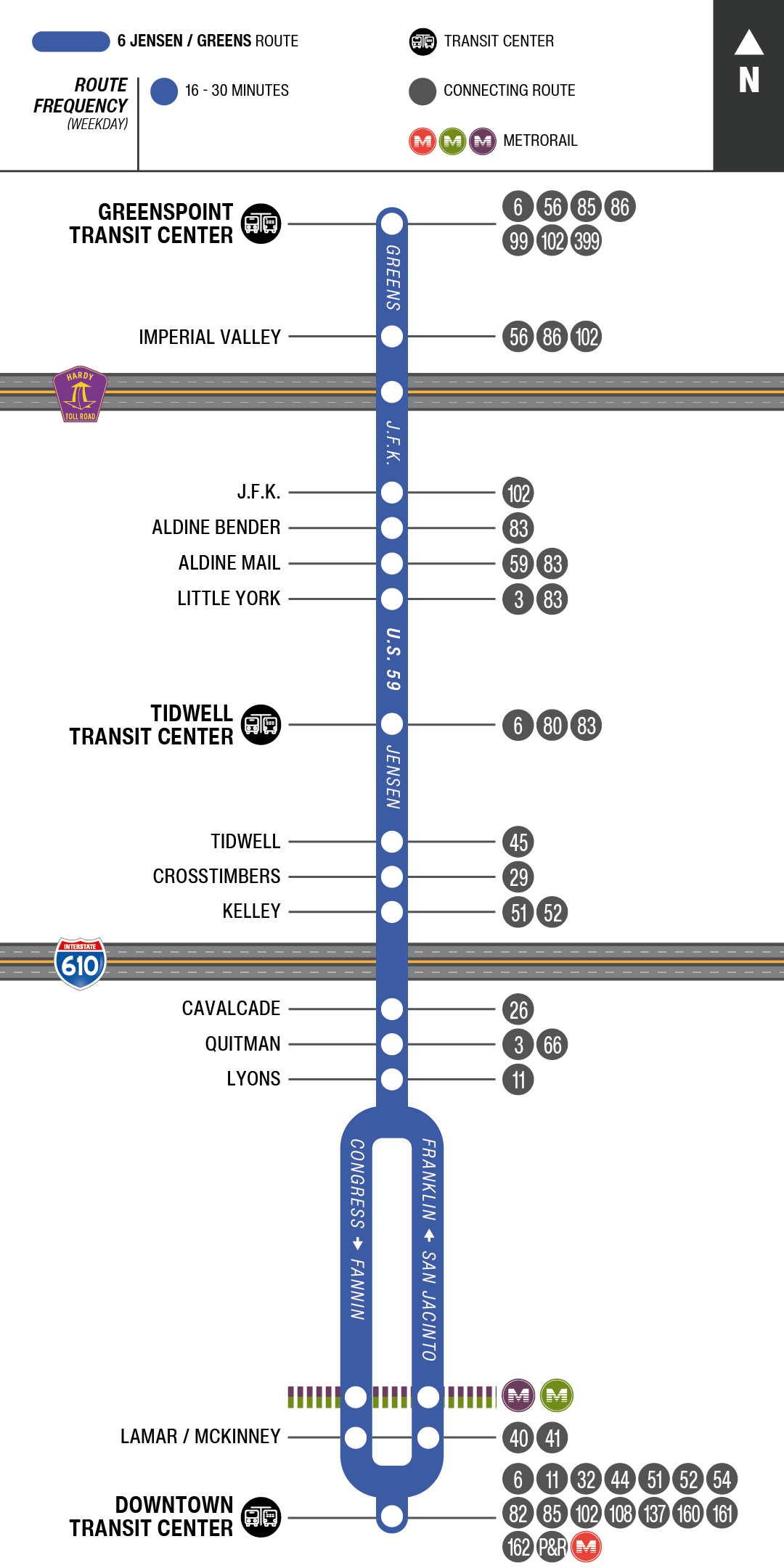 Route map for 6 Jensen / Greens bus
