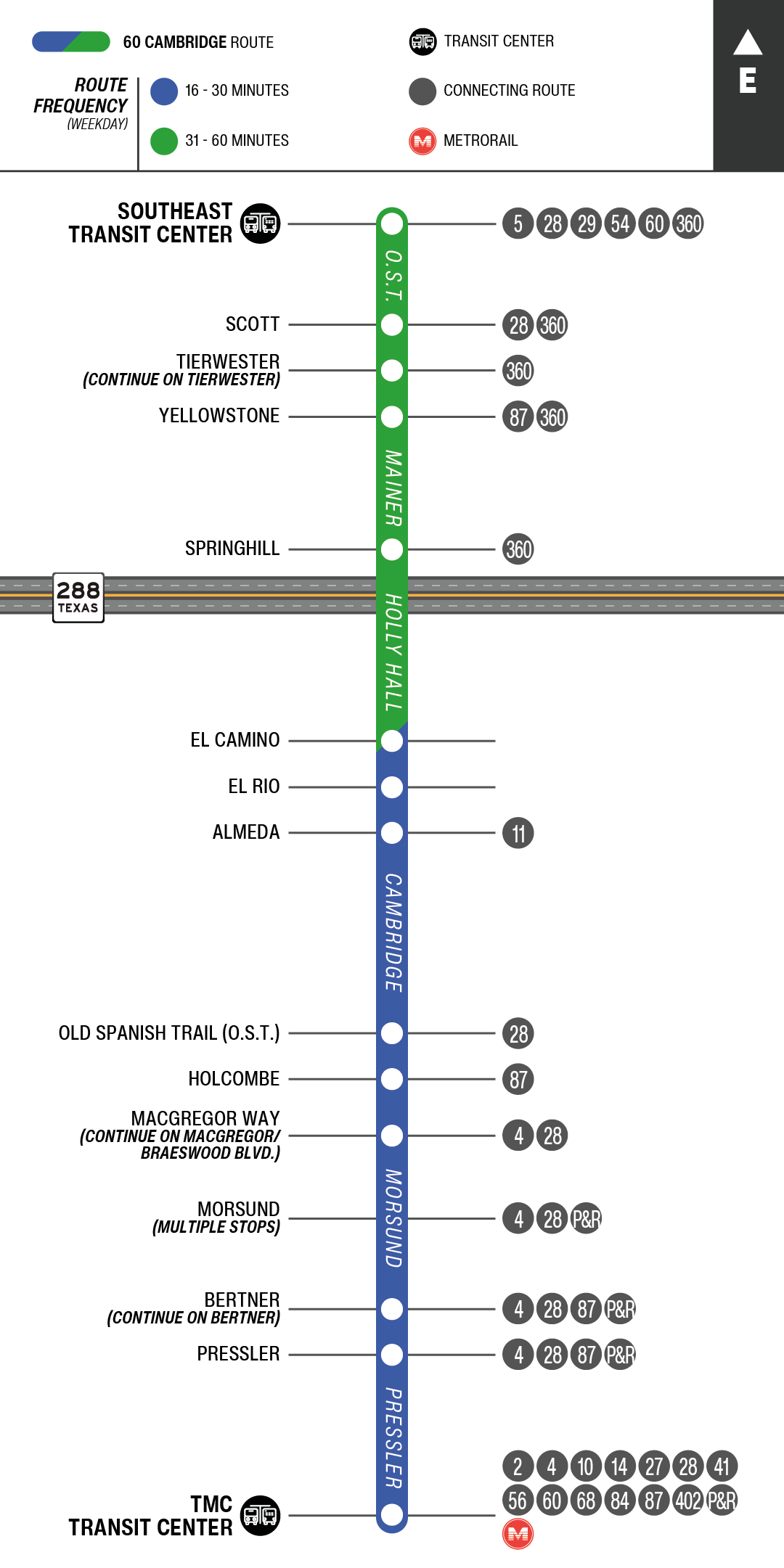 Route map for 60 Cambridge bus