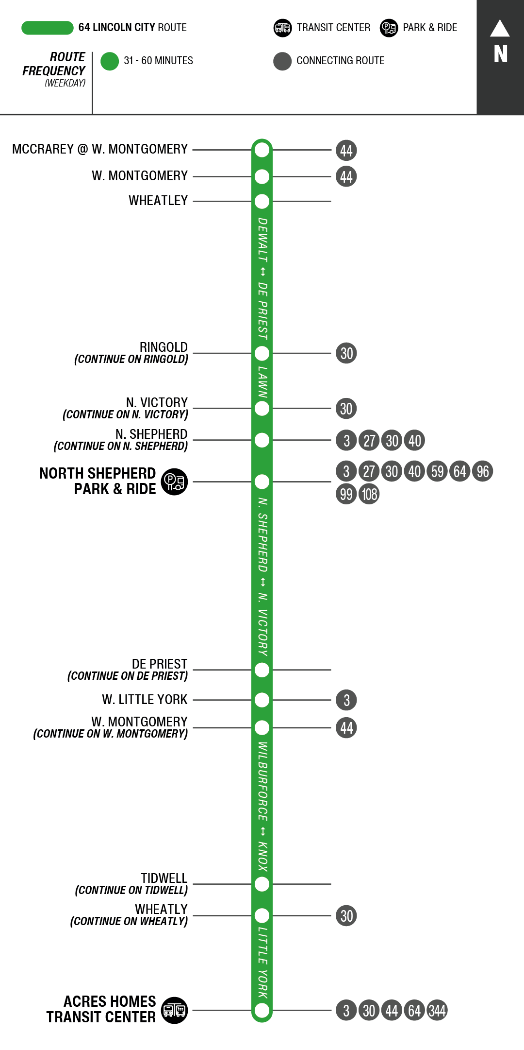 Route map for 64 Lincoln City bus