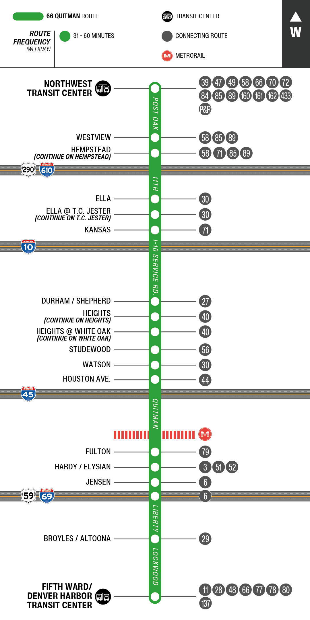 Route map for 66 Quitman bus