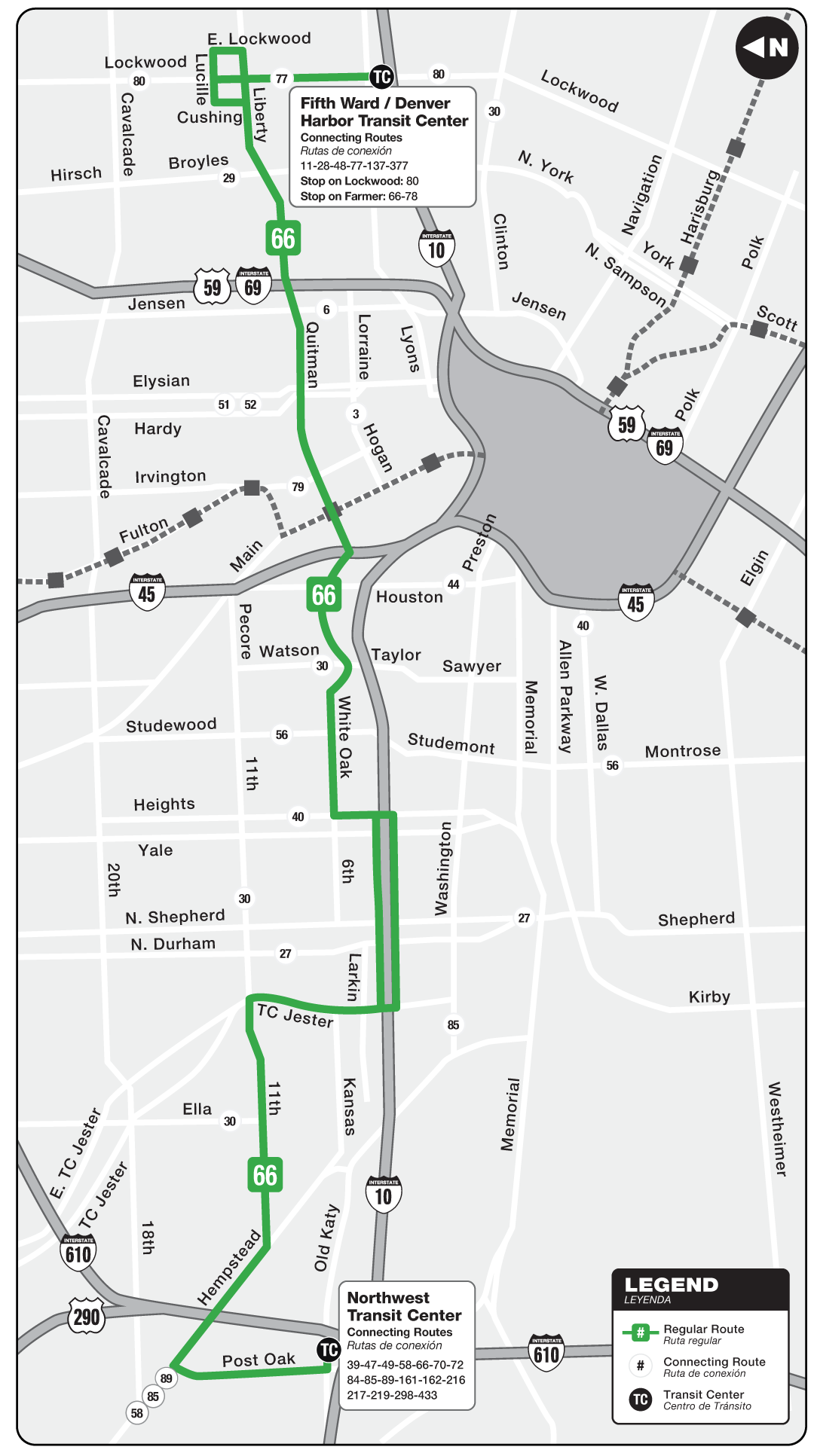 Route map for 66 Quitman bus.
