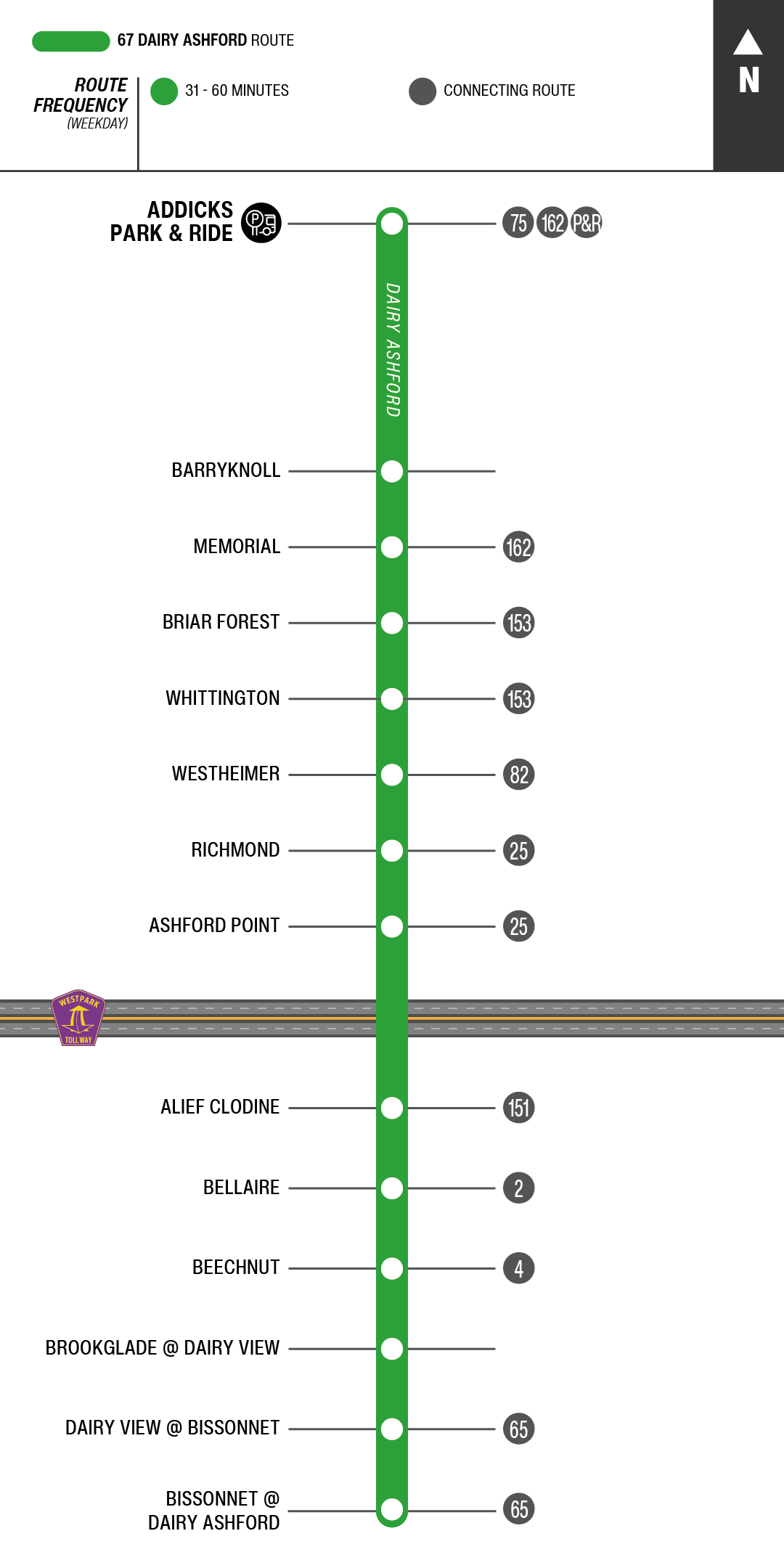 Route map for 67 Dairy Ashford bus