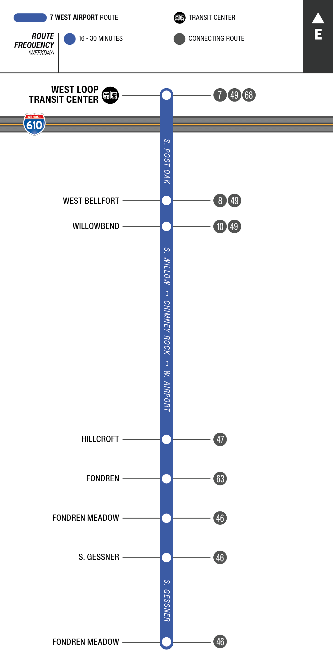 Route map for 7 West Airport bus