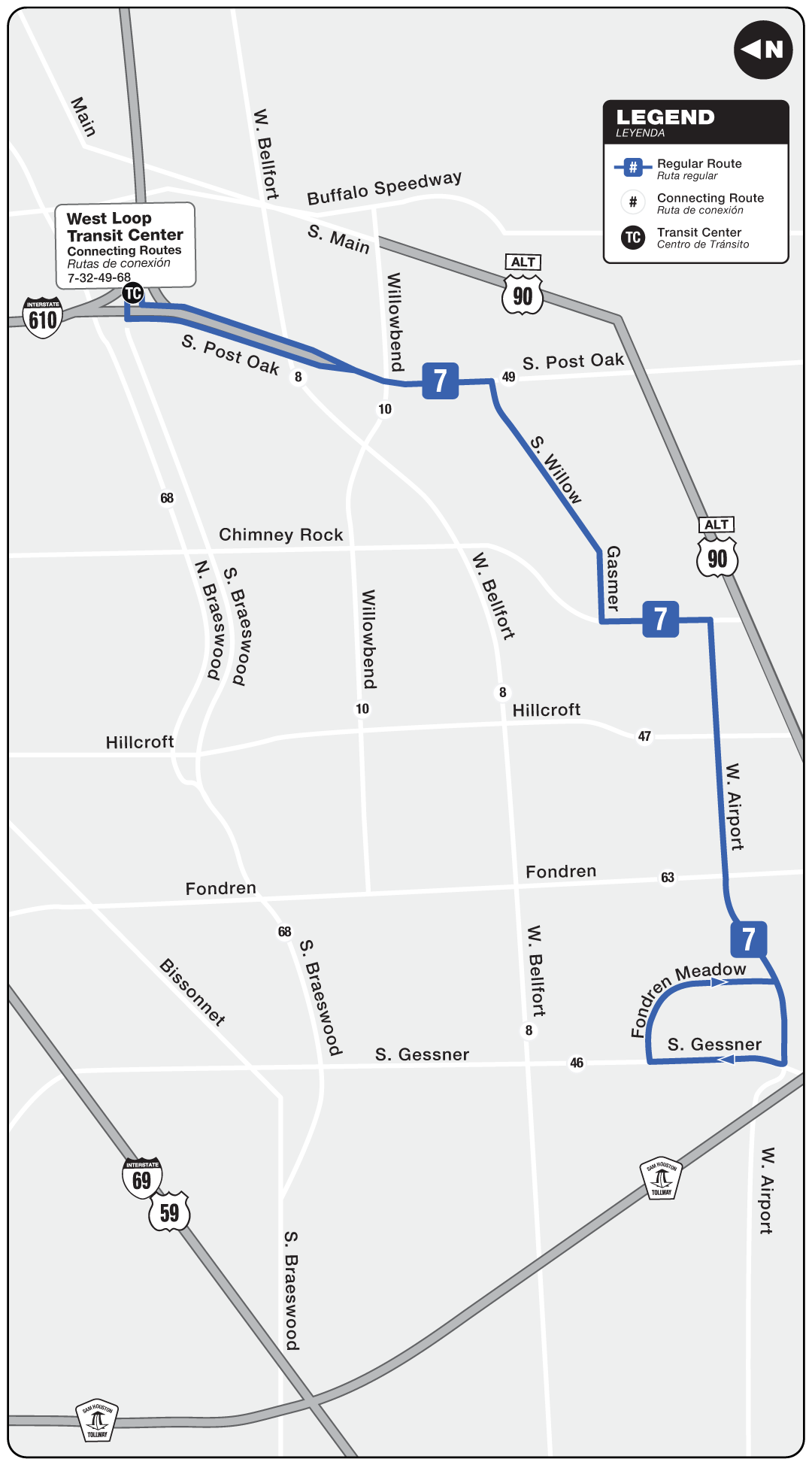 Route map for 7 West Airport bus.