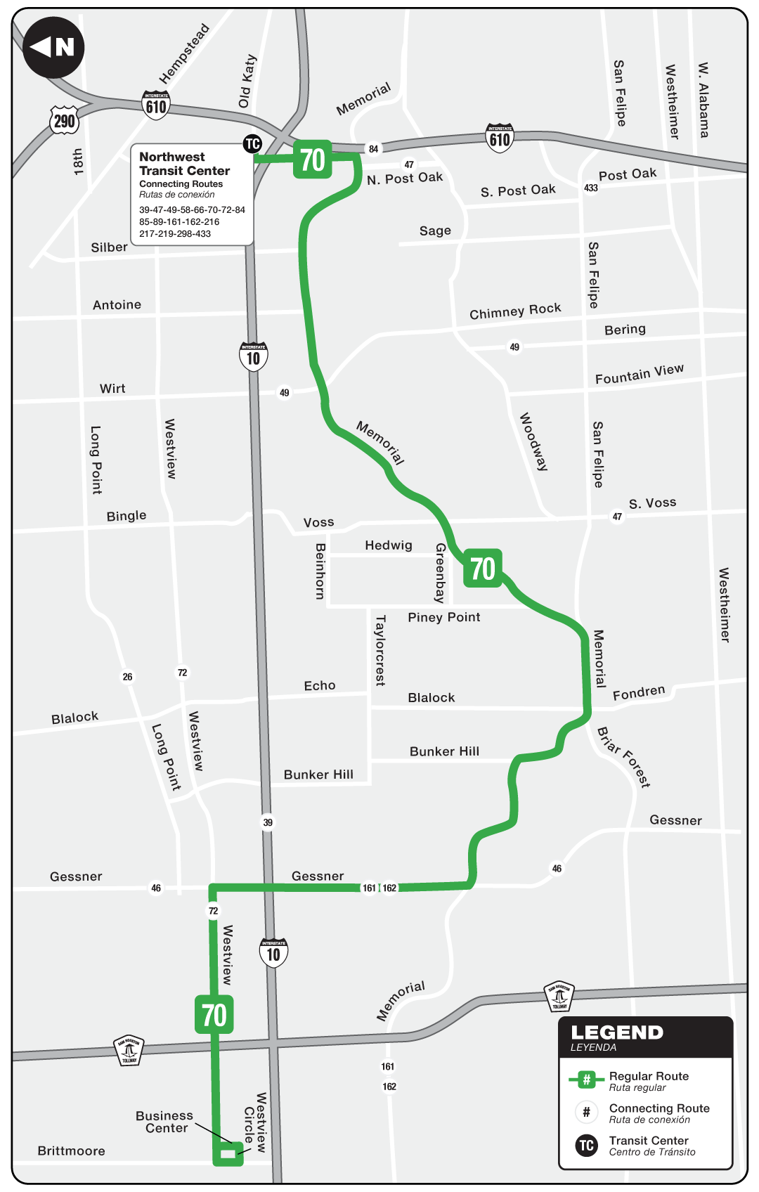 Route map for 70 Memorial bus.