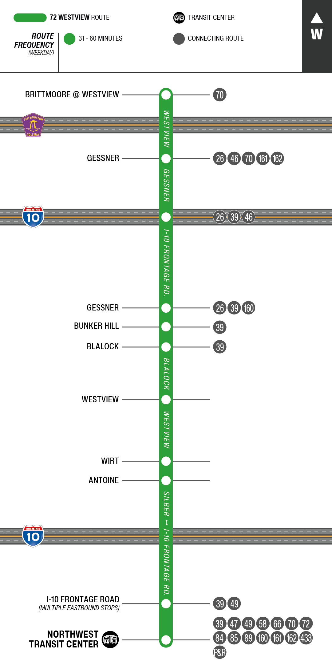 Route map for 72 Westview bus