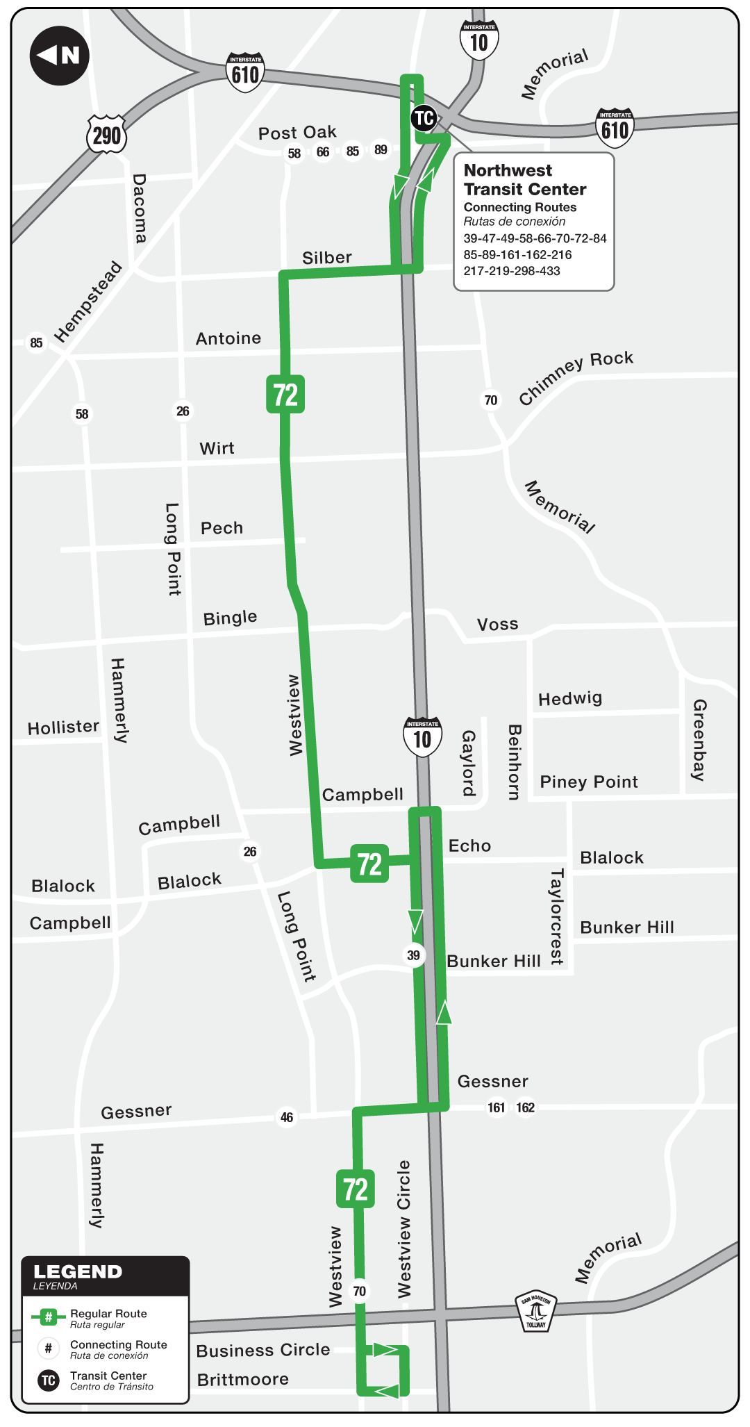 Route map for 72 Westview bus.