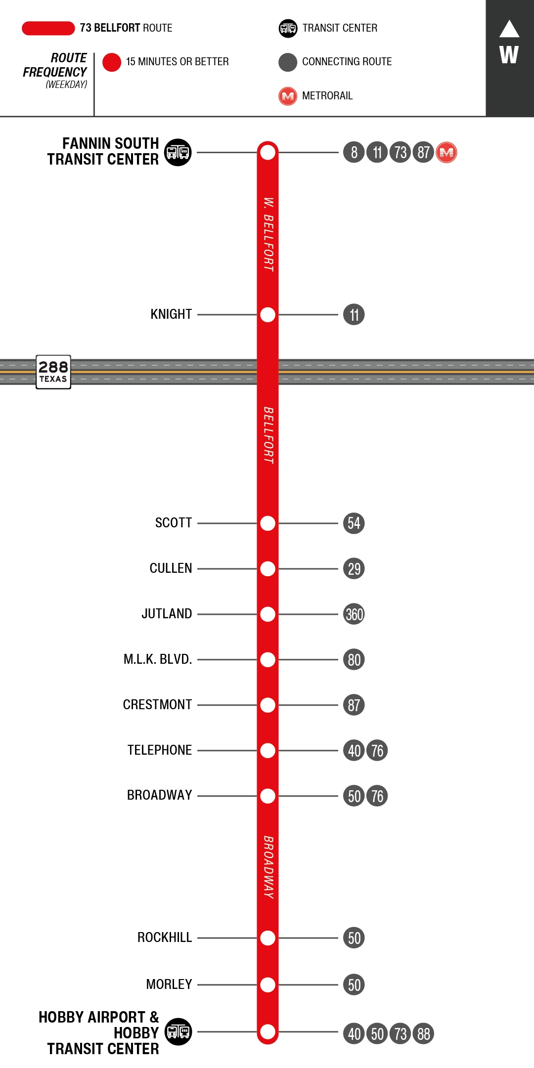 Route map for 73 Bellfort bus