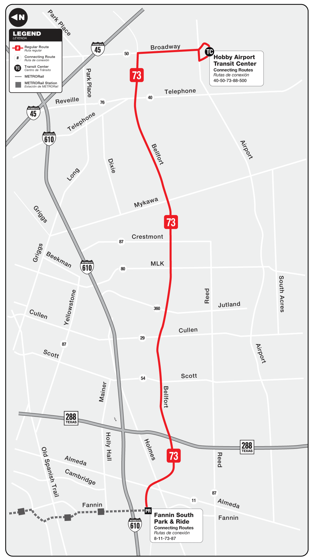 Route map for 73 Bellfort bus