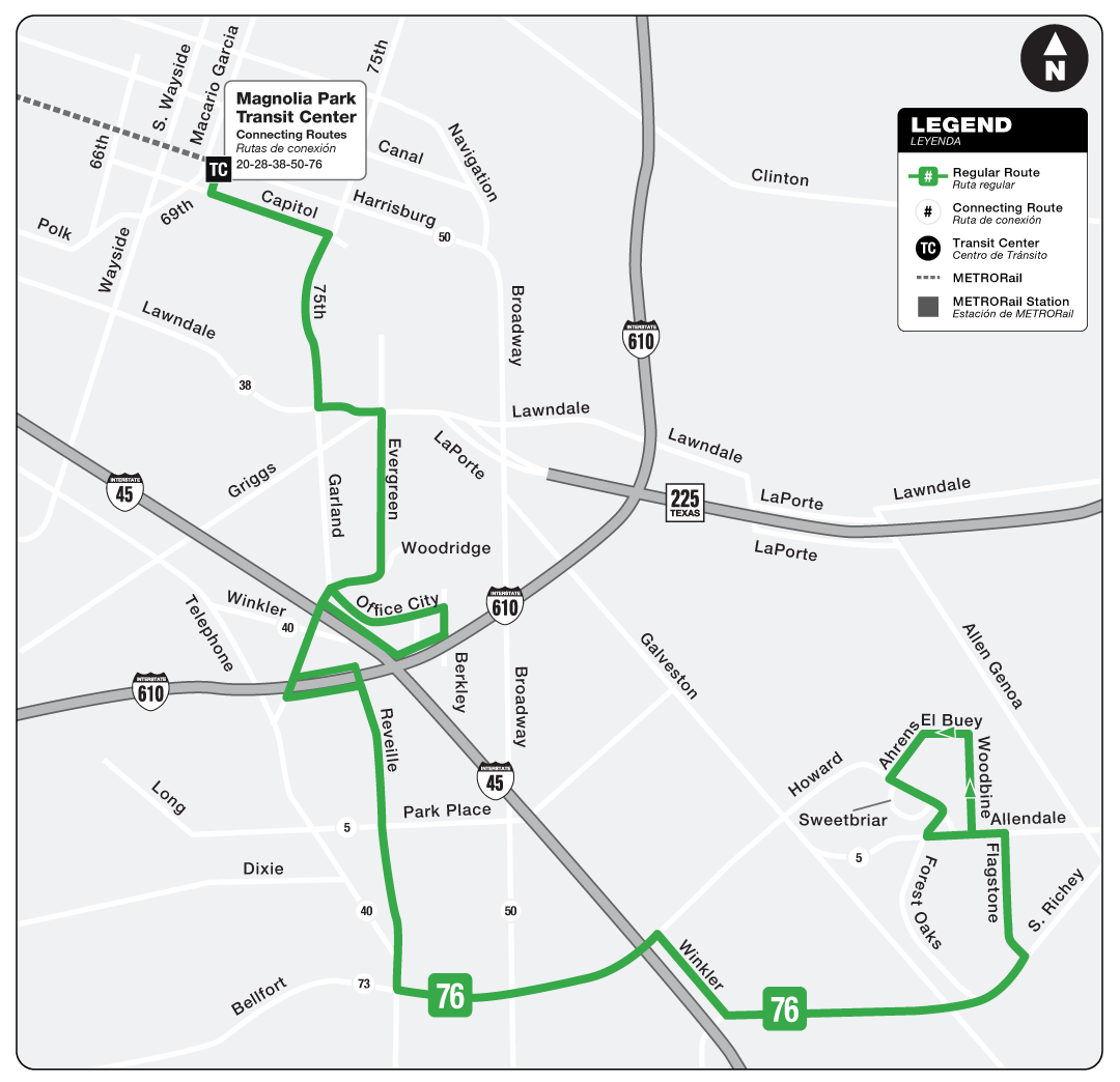 Route map for 76 Evergreen bus.