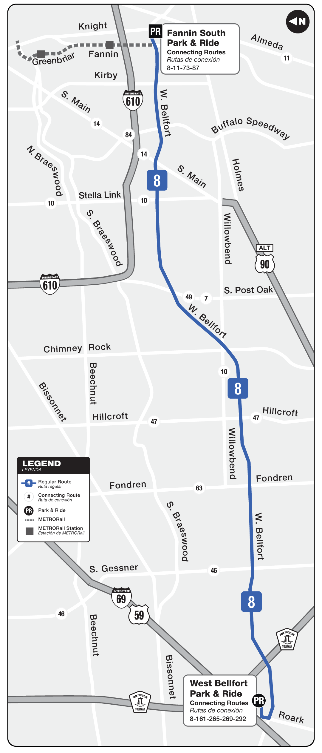 Route map for 8 West Bellfort bus
