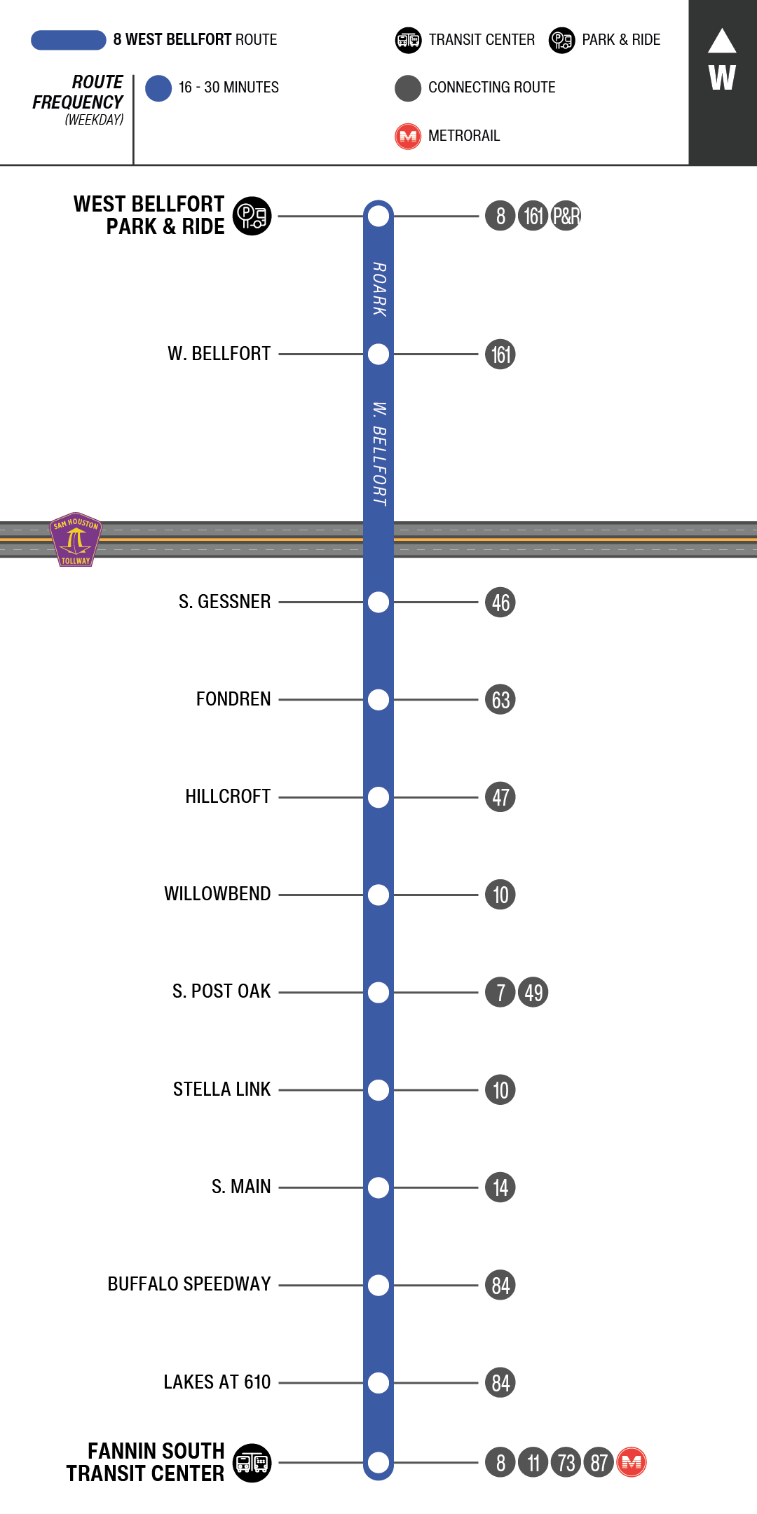 Route map for 8 West Bellfort bus