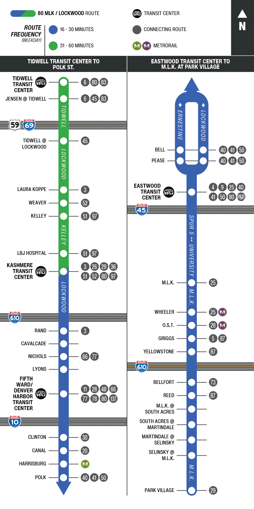 Route map for 80 MLK / Lockwood bus