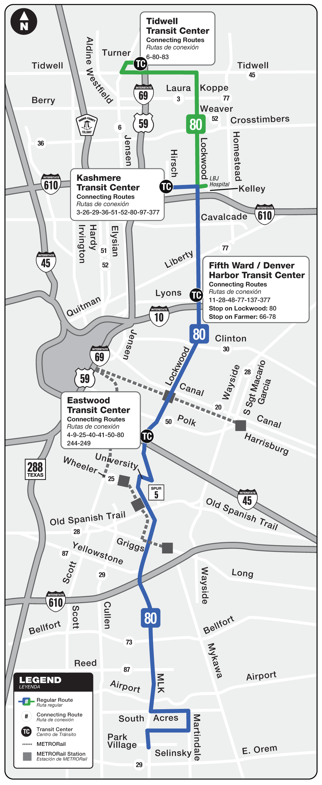 Route map for 80 MLK / Lockwood bus.