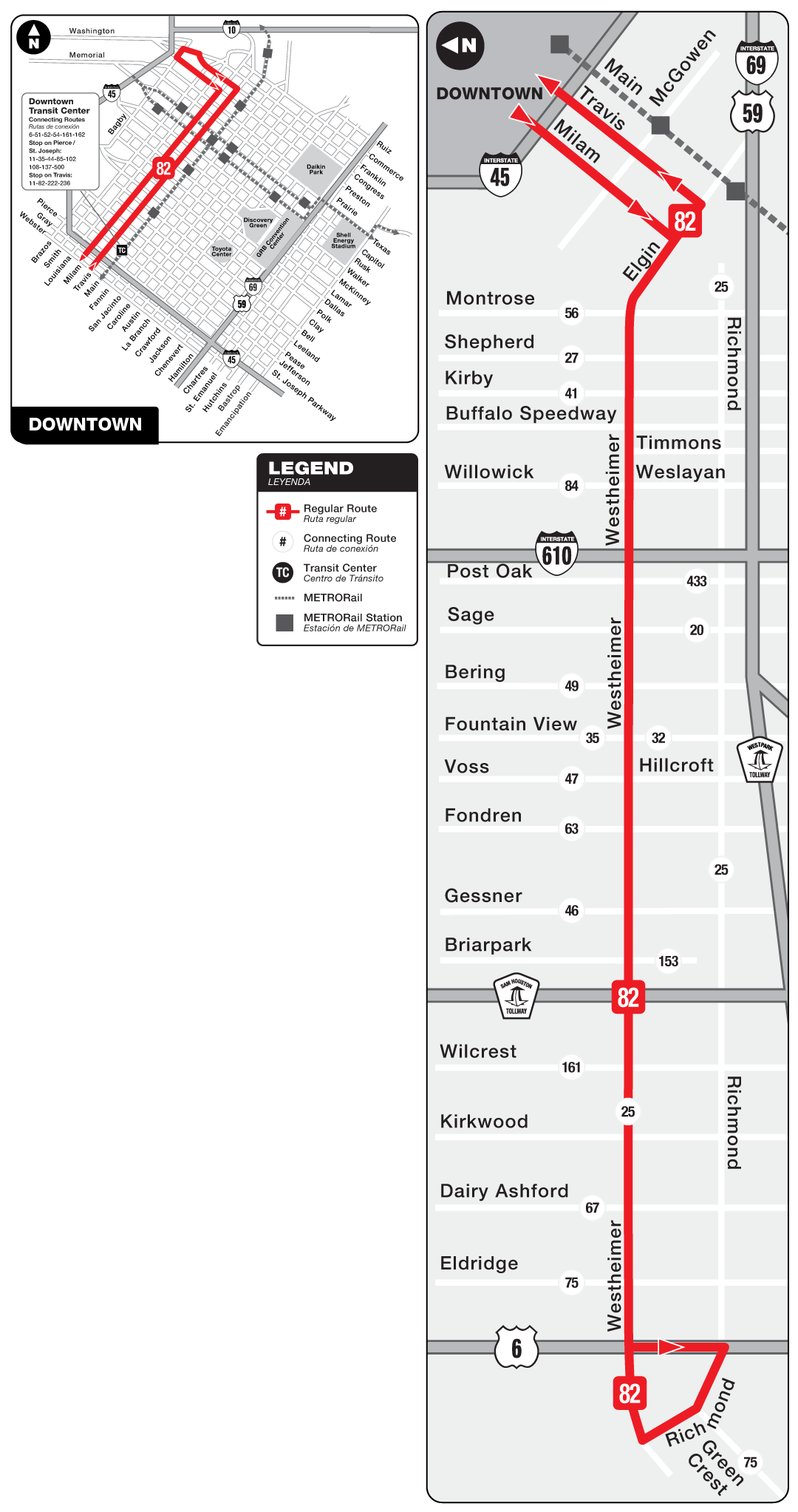 Route map for 82 Westheimer bus