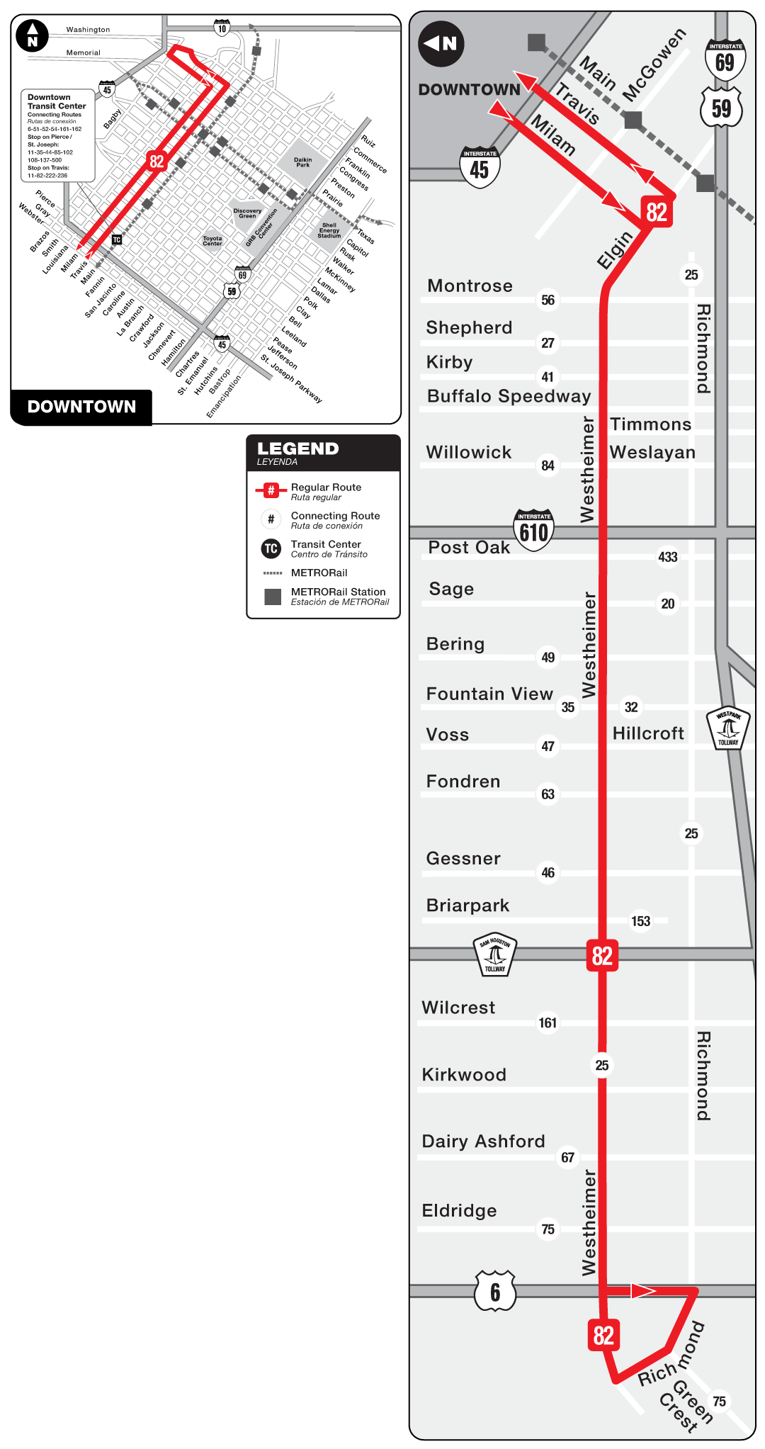 Route map for 82 Westheimer bus