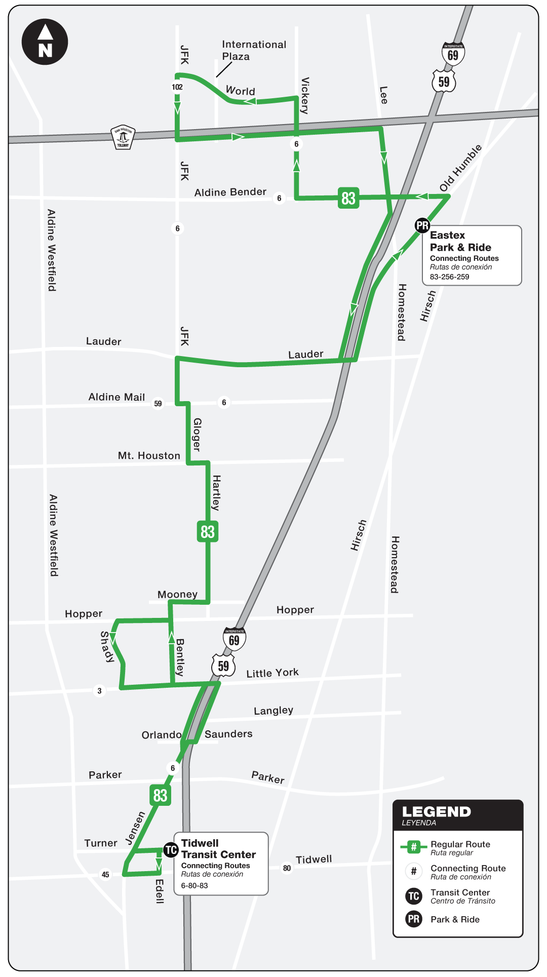 Route map for 83 Lee Road - JFK bus.