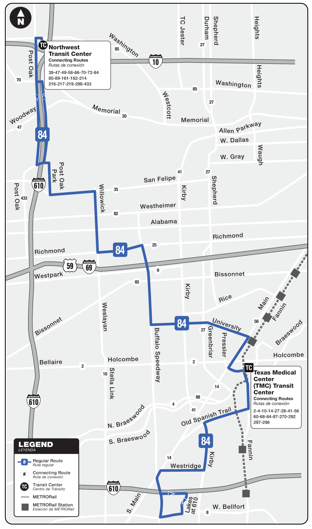 Route map for 84 Buffalo Speedway bus
