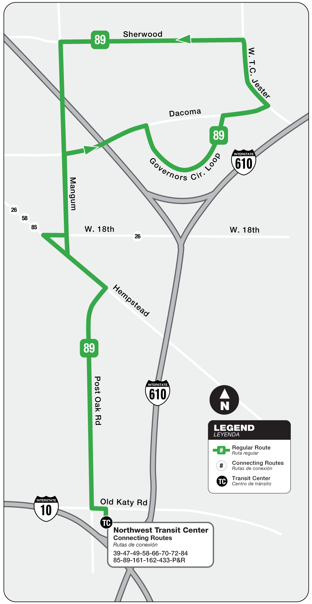 Route map for 86 FM 1960 / Imperial Valley  bus