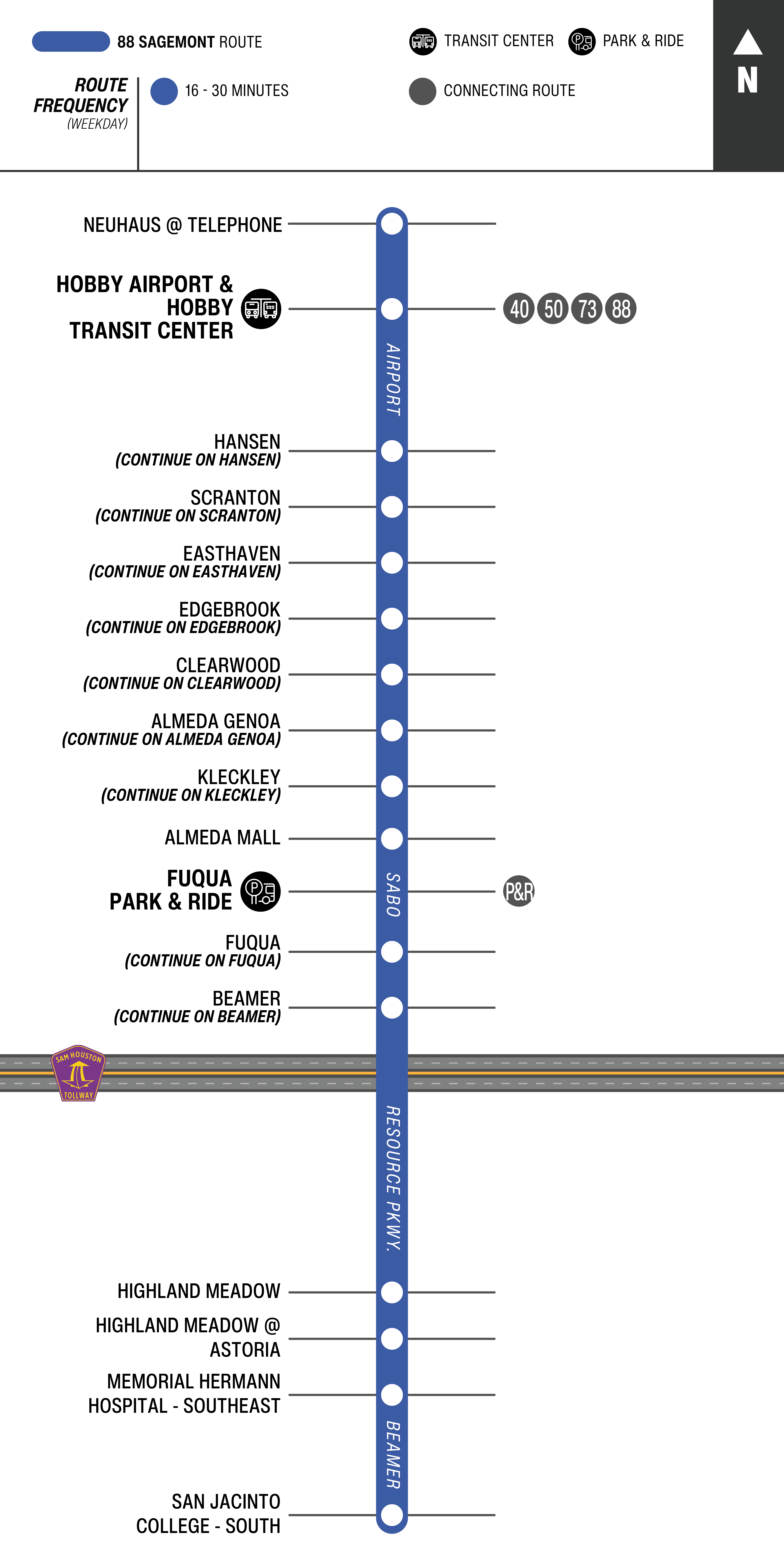 Route map for 88 Sagemont bus