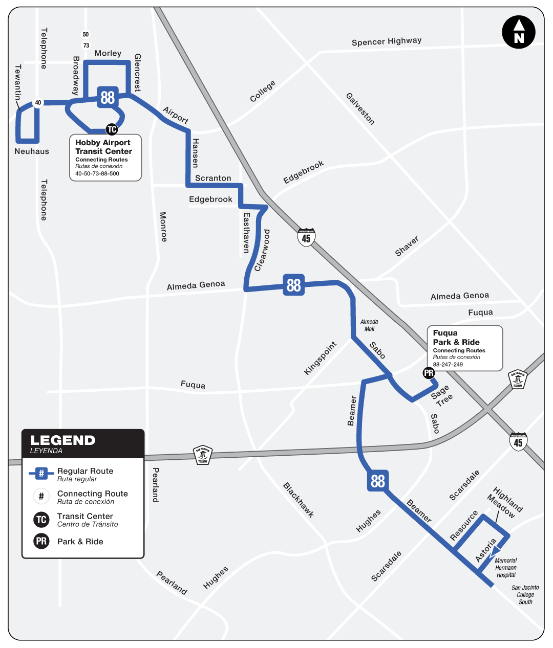 Route map for 88 Sagemont bus