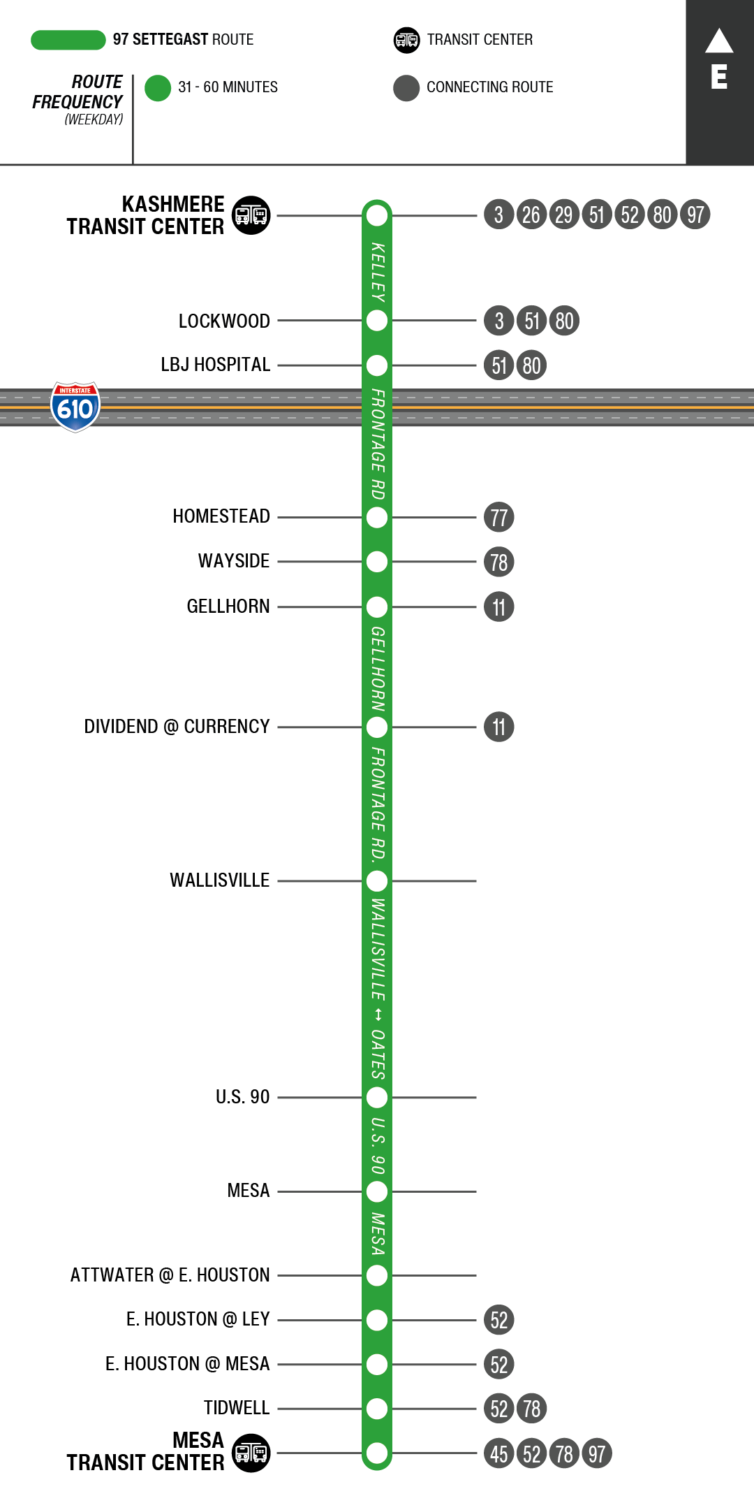 Route map for 97 Settegast bus