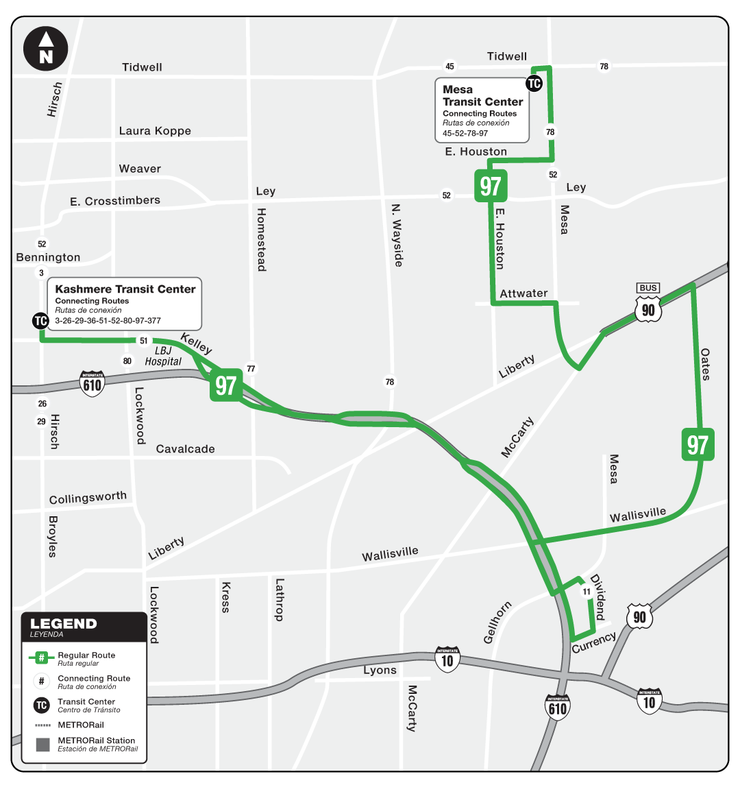 Route map for 97 Settegast bus.