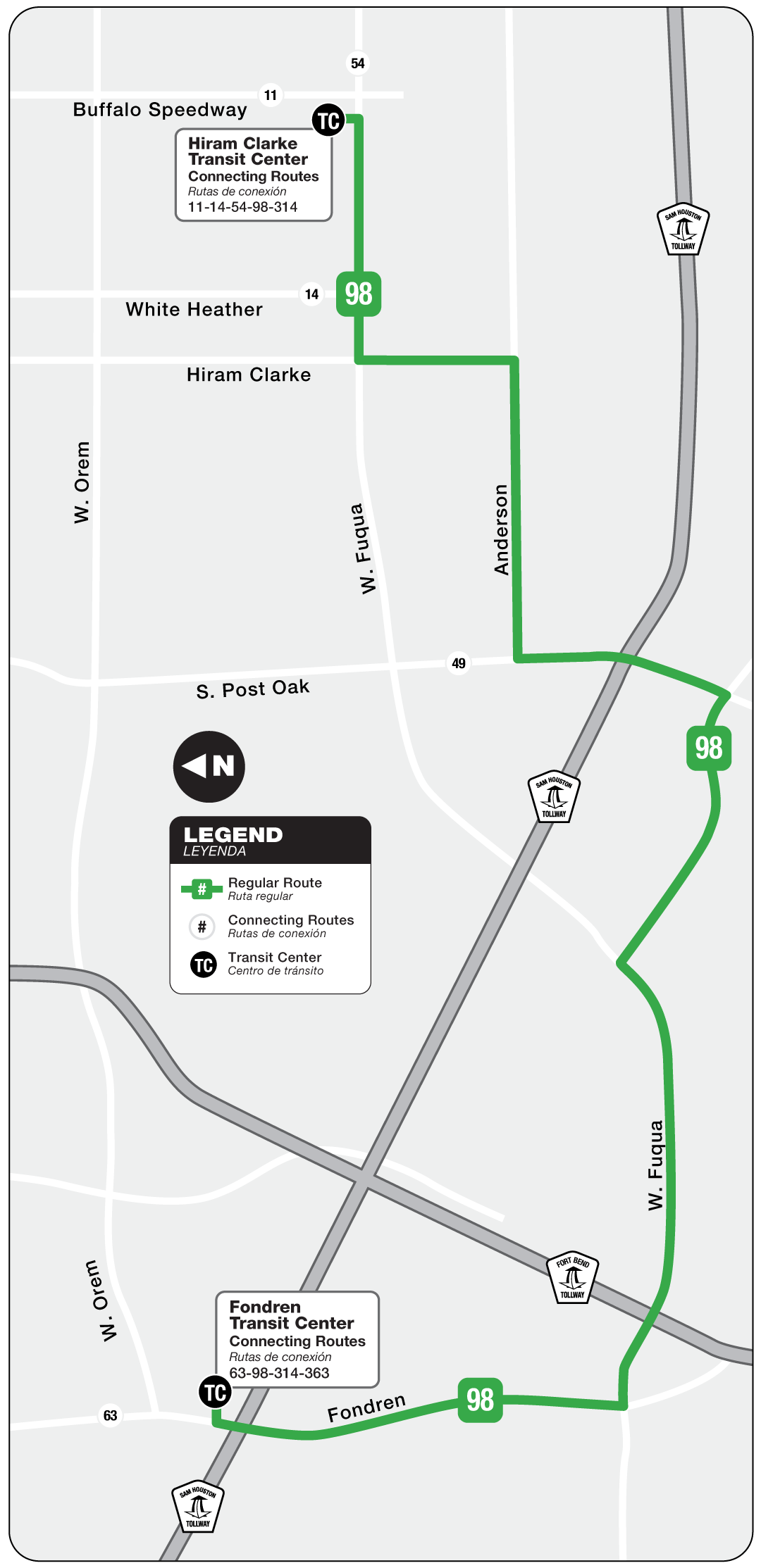 Route map for 98 Briargate bus