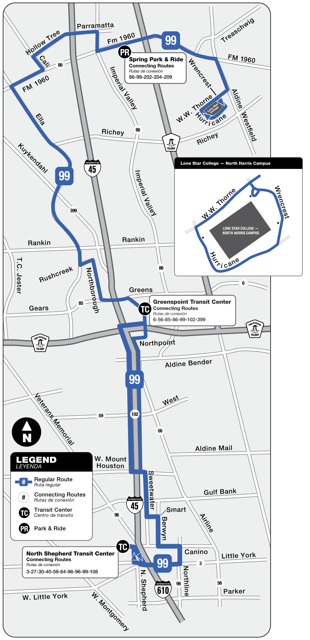 Route map for 99 Ella - FM 1960 bus