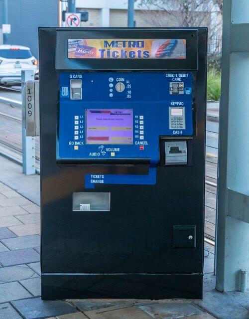 Vending machine that allows for reloading of a METRO Q Fare Card or METRO Day Pass.