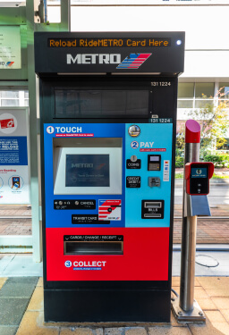 Ticket vending machine on METRORail platform.