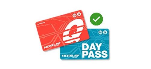 METRO Q Fare Card and METRO Day Pass with a check mark alongside to indicate these are intended to represent registered cards.