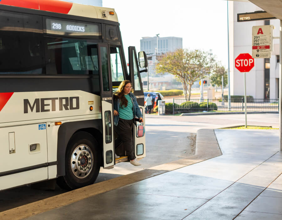 Customer leaving the Addicks Park and Ride bus