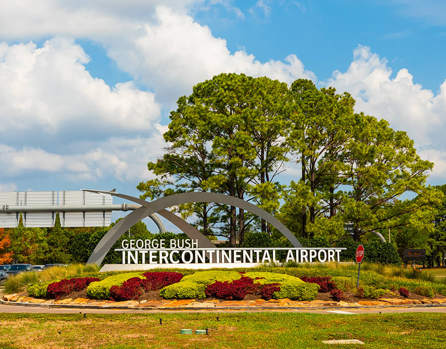 Signage at the entrance of George Bush Intercontinental Airport.