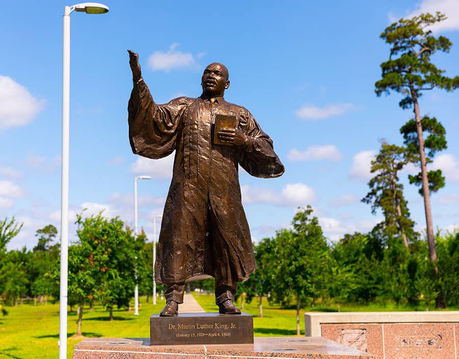 Statue of Martin Luther King Jr. in Macgregor Park.