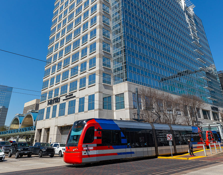 METRO administrative building with train going by