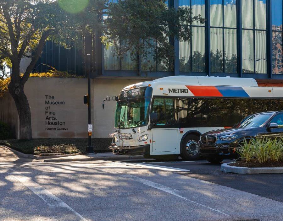 The 65 Bissonnet METRO bus traveling past the Museum of Fine Arts, Houston.