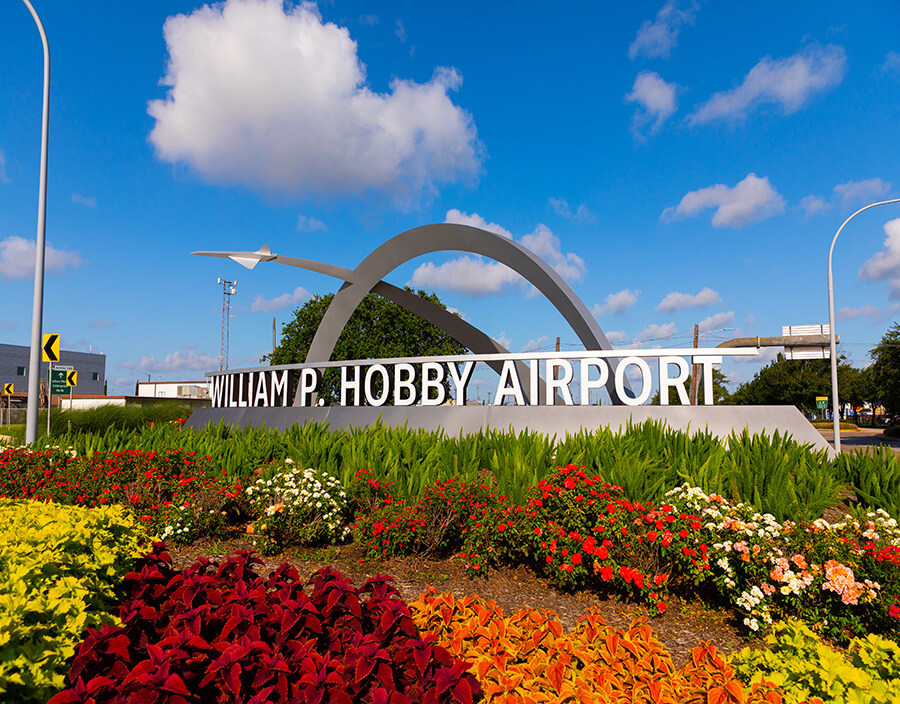 Signage at the entrance of William P. Hobby Airport