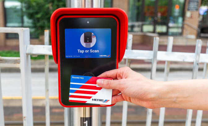 RideMETRO Fare Card scanned on a METRORail platform.