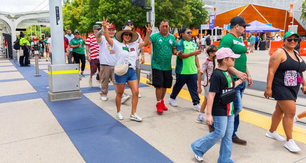METRO riders exiting the train at EaDo/Stadium Station for FIFA Fan Fest.