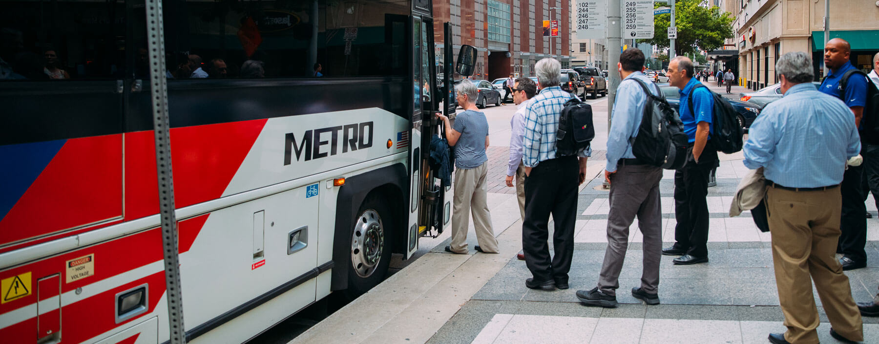 Riders boarding a Park & Ride bus in downtown.