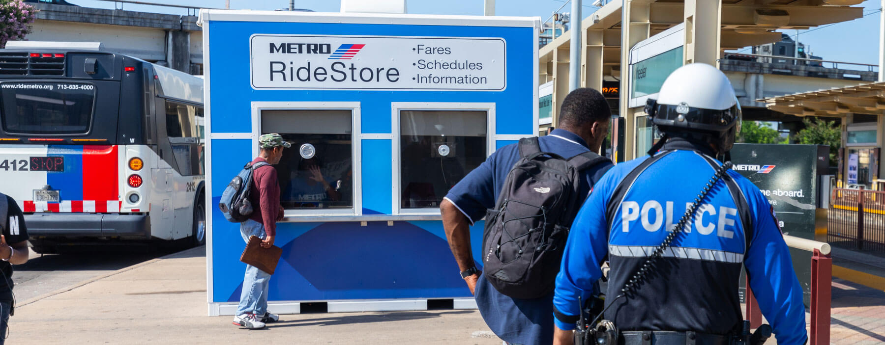 METRO police officer patrolling at Wheeler Transit Center.
