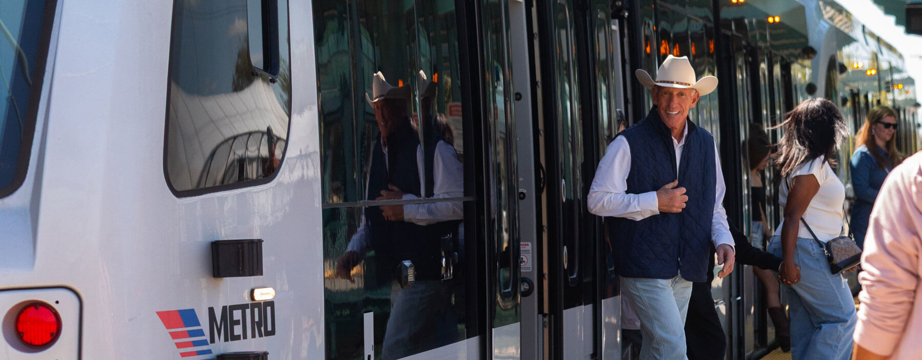 Riders getting off a METRO train.