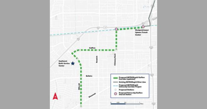 map of new Gulfton preferred METRORapid route.