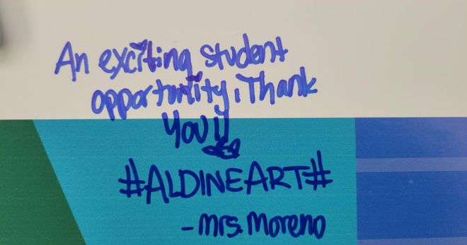 A photo of a note from Aldine ISD teacher Mrs. Moreno that says,