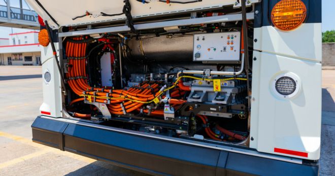 Rear electrical components of a METRO electric bus.