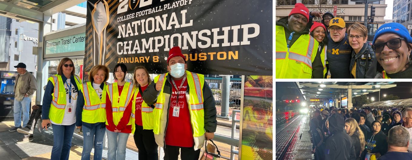 collage of CFP volunteers and fans along METRORail's Red line.