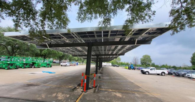 Photo of a completed solar panel covered parking space at Townsend Park & Ride.