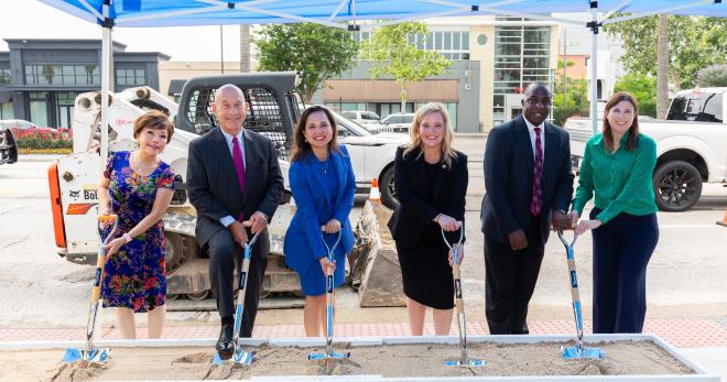 Mayor Whitemire, Chair Brock and other board members and city leaders break ground on 82 BOOST Westheimer Improvements.