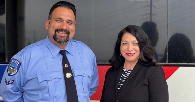 Gilberto Torrez and West Bus Operating Facility Transportation Superintendent Patricia Samarripa.